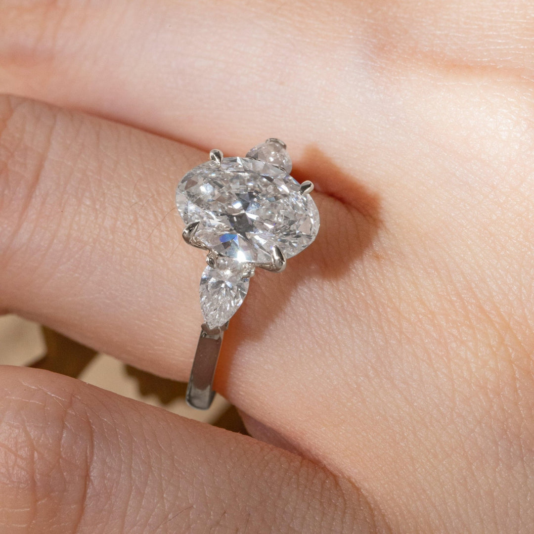 3.0ct-4.0ct Oval Cut Diamond Three Stone with Floral Basket Setting Engagement Ring