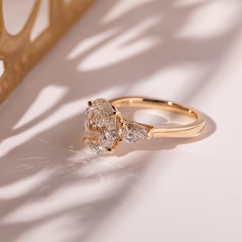 3.0ct-4.0ct Oval Cut Diamond Three Stone with Floral Basket Setting Engagement Ring