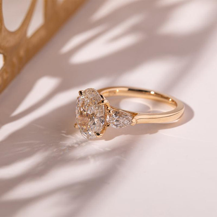 3.0ct-4.0ct Oval Cut Diamond Three Stone with Floral Basket Setting Engagement Ring