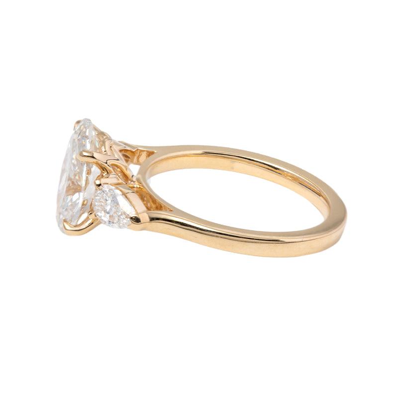 3.0ct-4.0ct Oval Cut Diamond Three Stone with Floral Basket Setting Engagement Ring