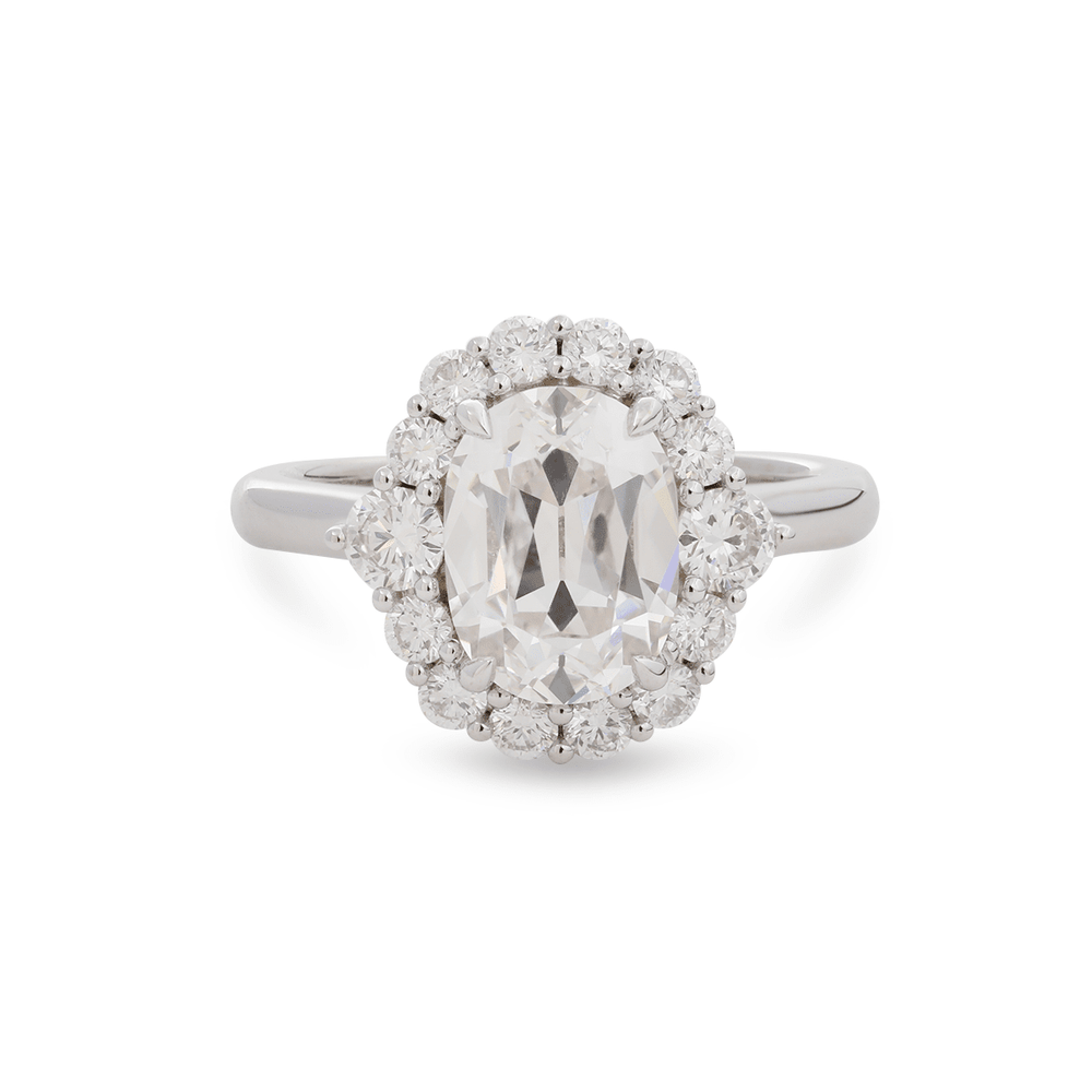 Platinum Old Mine HaloLarge Carat Antique RingHidden Halo Cathedral RingUnique Vintage Halo RingVictorian Inspired HaloClaw Prong Cathedral Setting