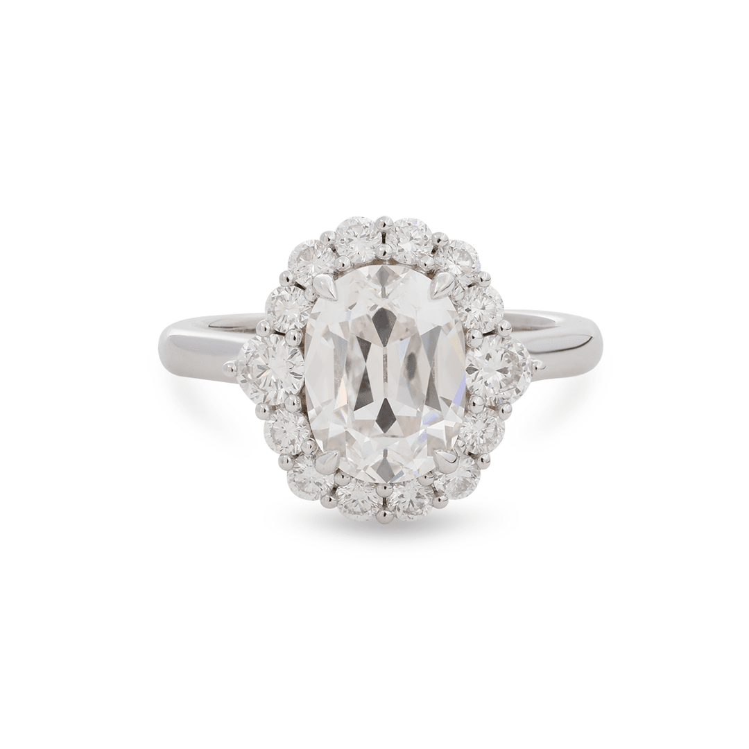 Platinum Old Mine HaloLarge Carat Antique RingHidden Halo Cathedral RingUnique Vintage Halo RingVictorian Inspired HaloClaw Prong Cathedral Setting