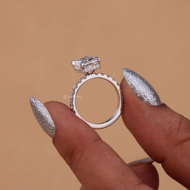 Crushed Ice Radiant
Big Moissanite Ring
Radiant Solitaire Ring
Hidden Accent Ring

