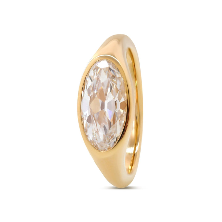 Lab Created Diamond Alternative
Ethical Bridal Jewelry
East West Solitaire
Old World Oval Cut
Hand Faceted Moissanite
