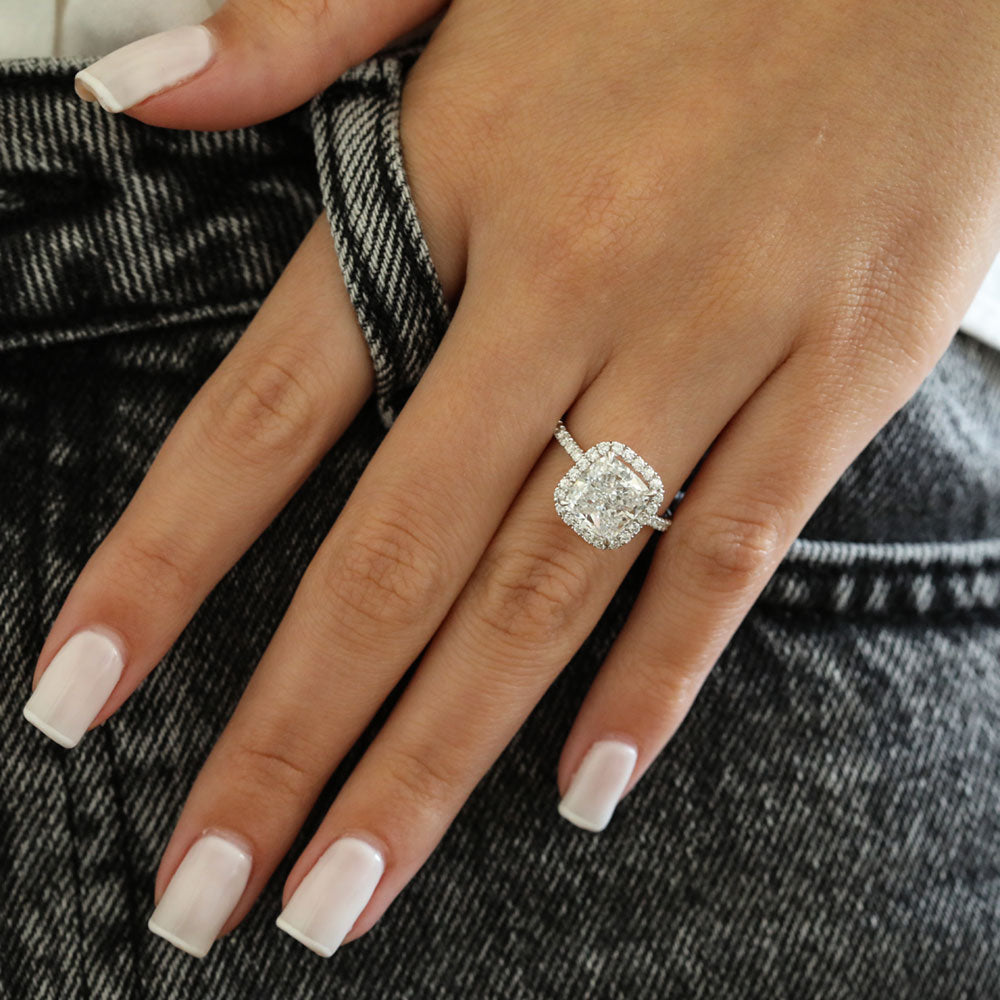 3.7CT Cushion Cut Halo Moissanite Diamond Engagement Ring