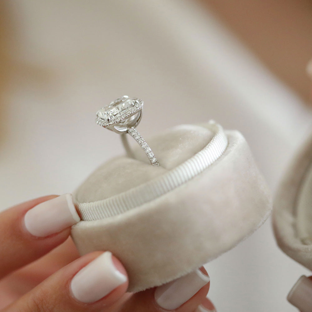 3.7CT Cushion Cut Halo Moissanite Diamond Engagement Ring