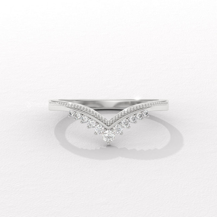 Round Cut Moissanite Diamond Milgrain Curved Shape Wedding Band