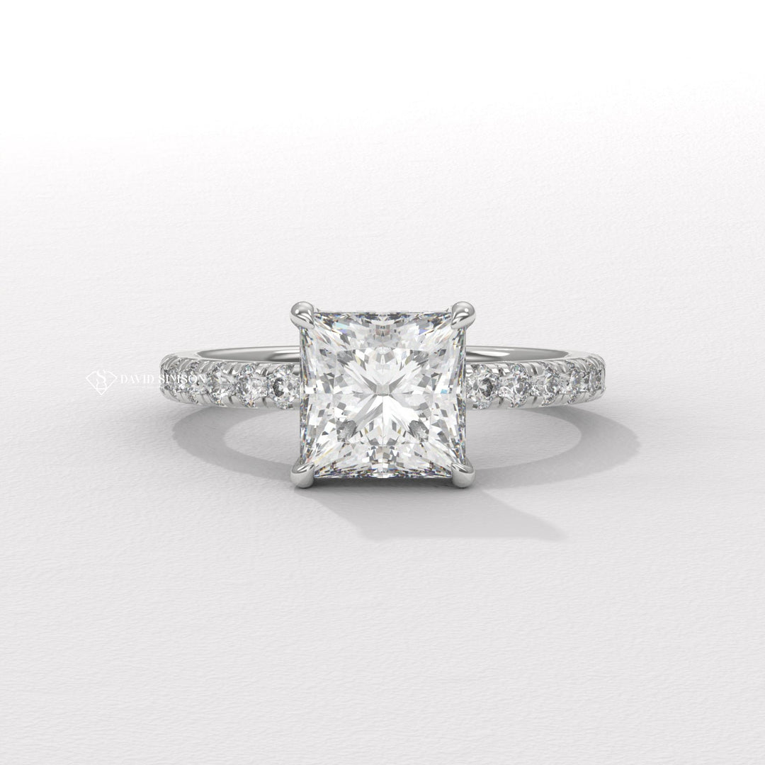 2.0CT-3.0CT Princess Hidden Halo Moissanite Diamond Pave Engagement Ring