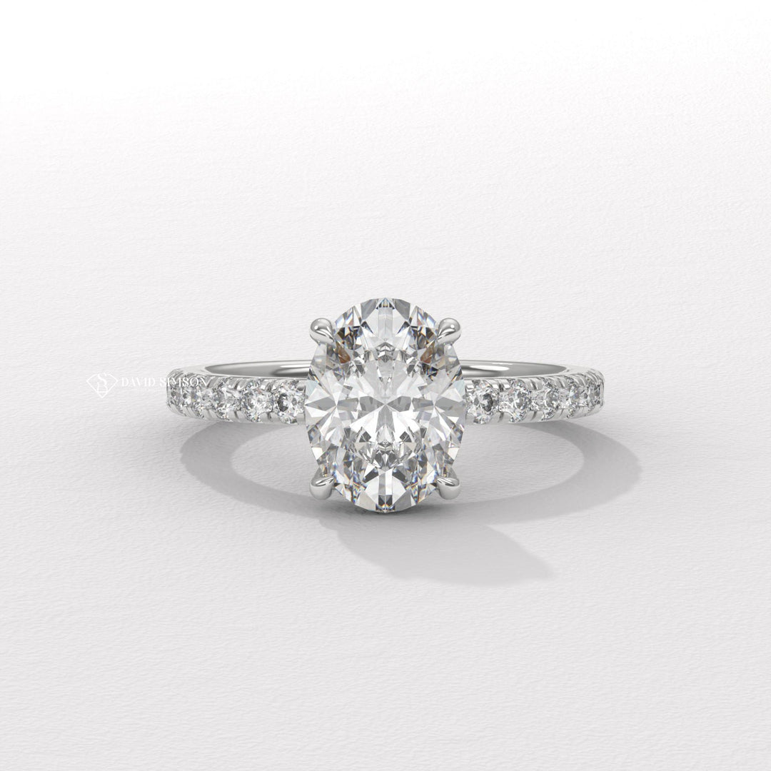 3.0CT-4.0CT Oval Moissanite Hidden Halo Diamond Engagement Ring