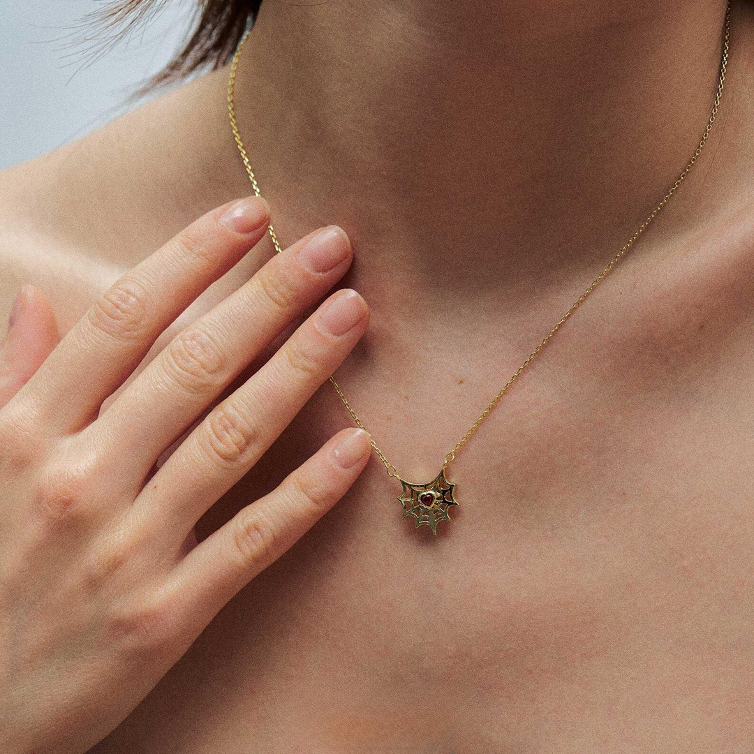 Gold Spider Web Necklace for Halloween Gift