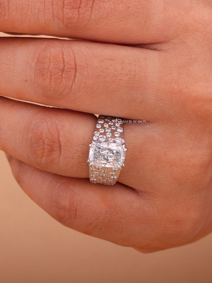 Radiant Cut Moissanite Diamond Flush Set Men's Wedding Ring