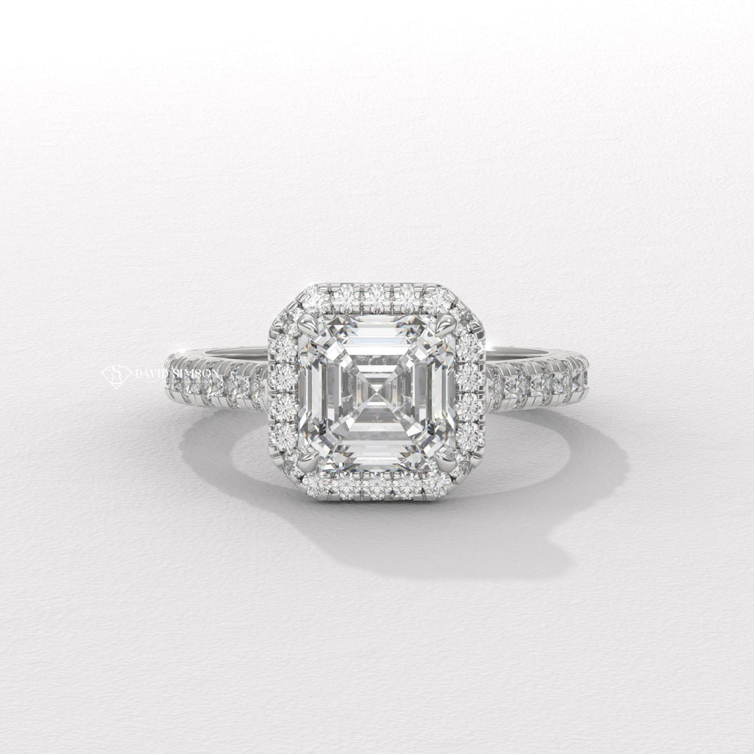 1.0CT-2.0CT Asscher Moissanite Diamond Halo Engagement Ring