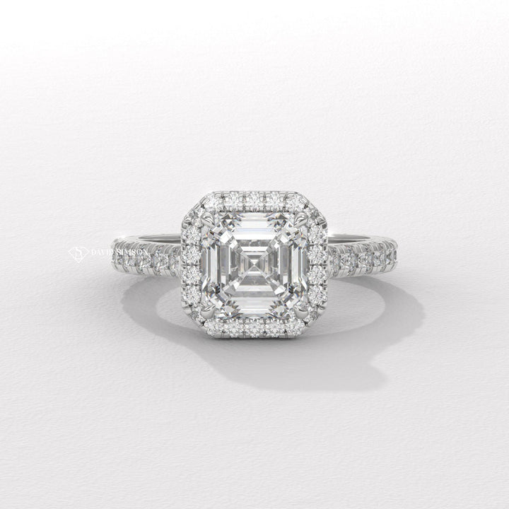 1.0CT-2.0CT Asscher Moissanite Diamond Halo Engagement Ring