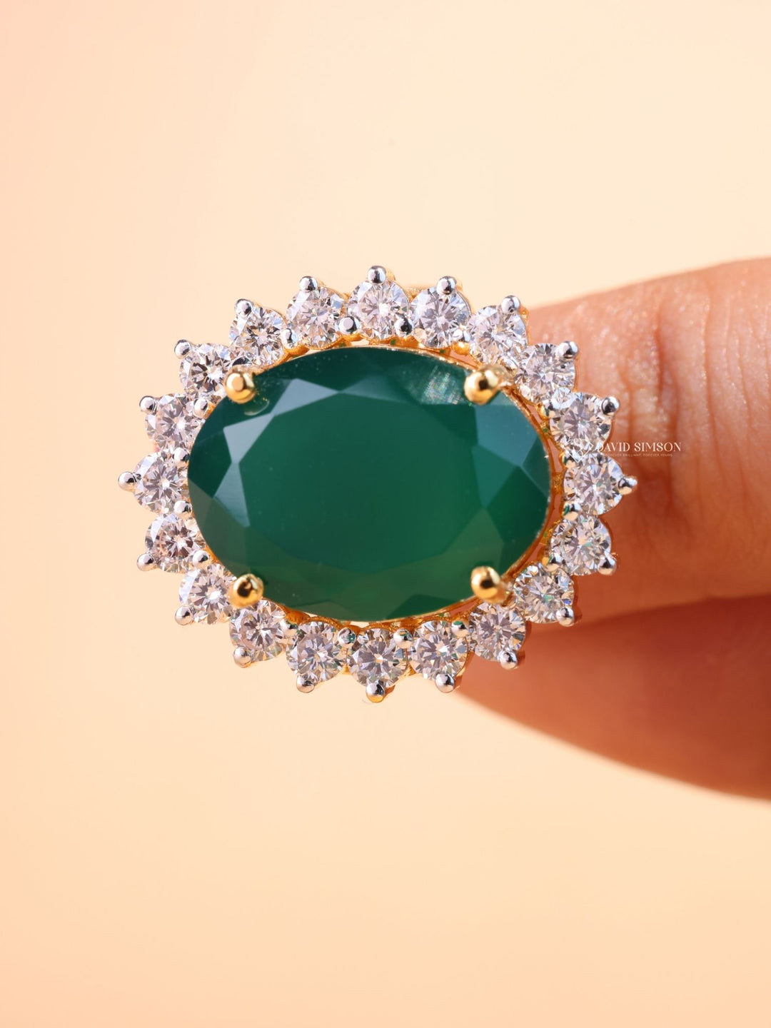 Green Oval Cut Moissanite Diamond Floral Halo Engagement Ring