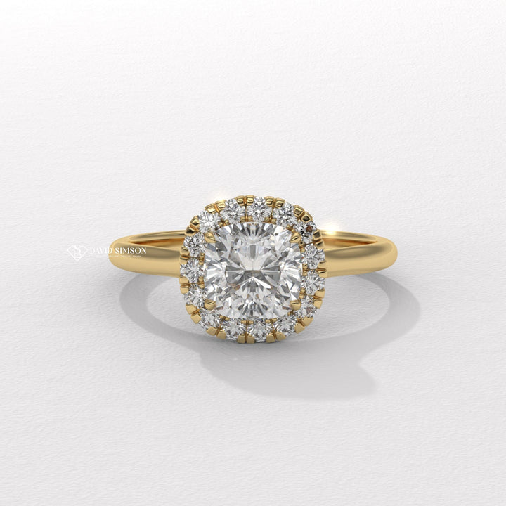 1.0CT-2.0CT Cushion Cut Moissanite Halo Diamond Solitaire Engagement Ring