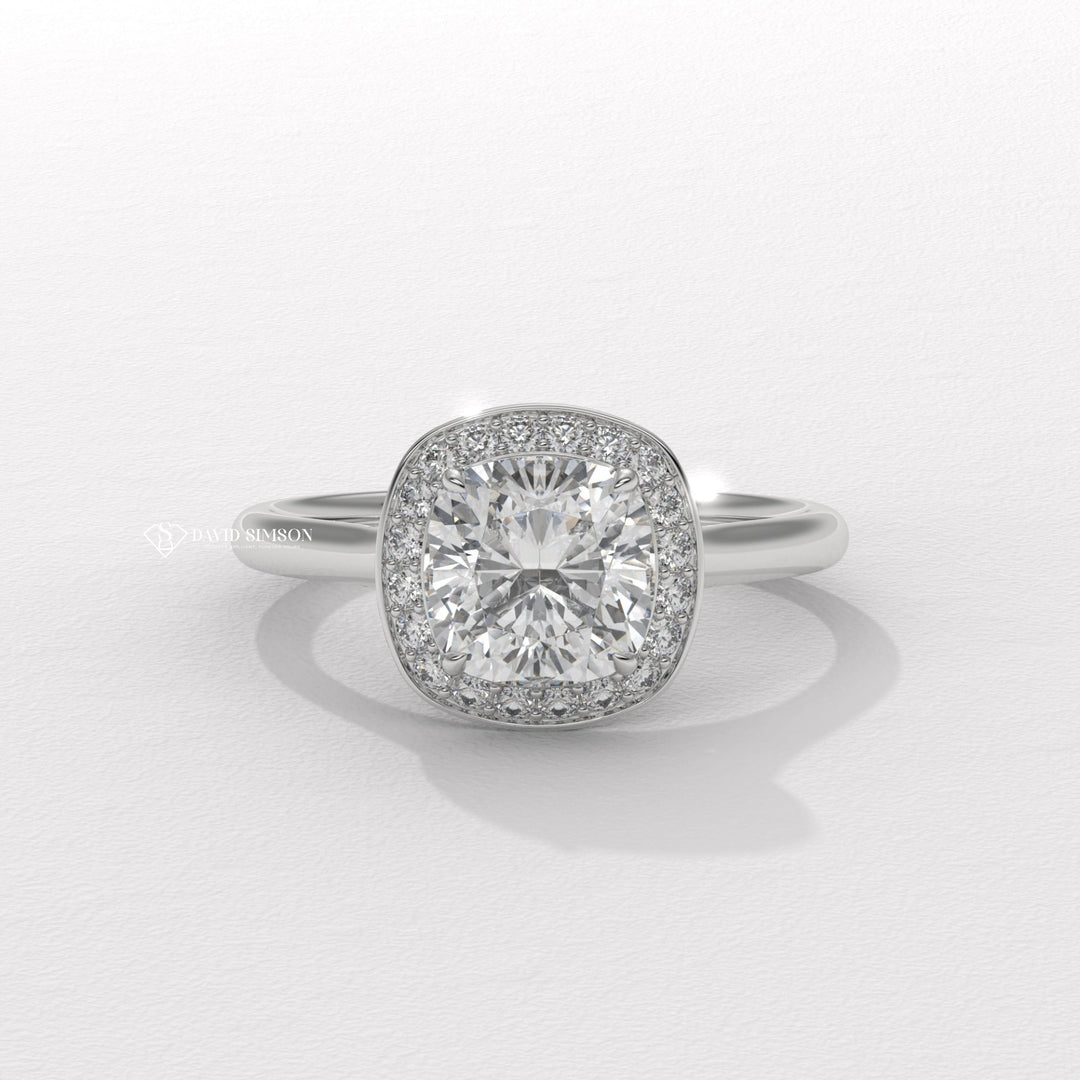1.0CT-2.0CT Cushion Cut Moissanite Channel Halo Diamond Engagement Ring