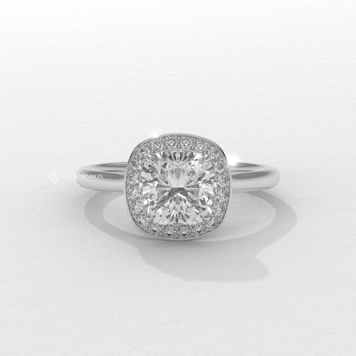 1.0CT-2.0CT Cushion Cut Moissanite Channel Halo Diamond Engagement Ring