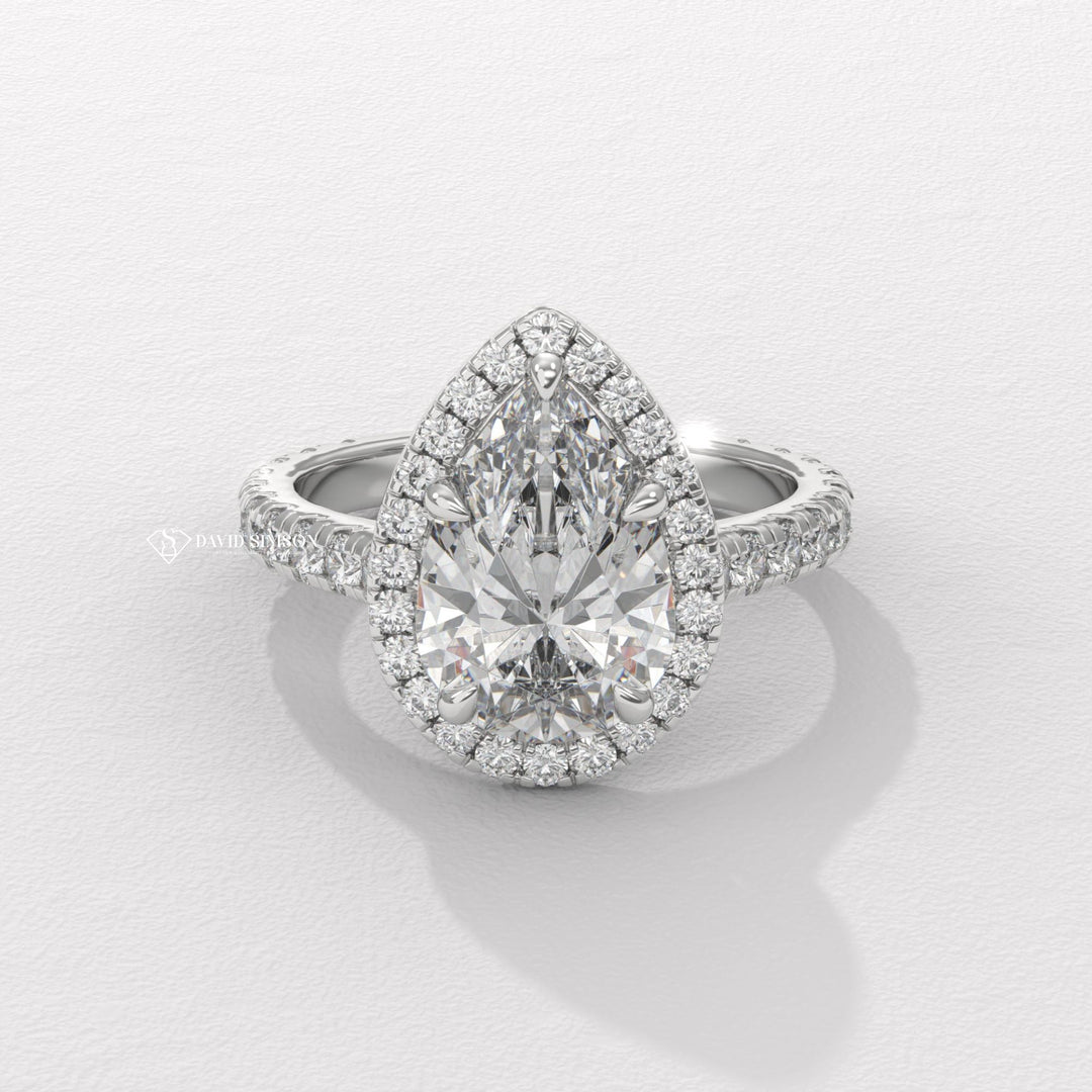 1.0CT-2.0CT Pear Moissanite Halo Diamond Engagement Ring