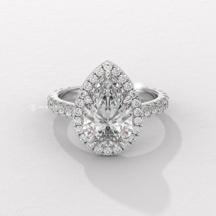 1.0CT-2.0CT Pear Moissanite Halo Diamond Engagement Ring