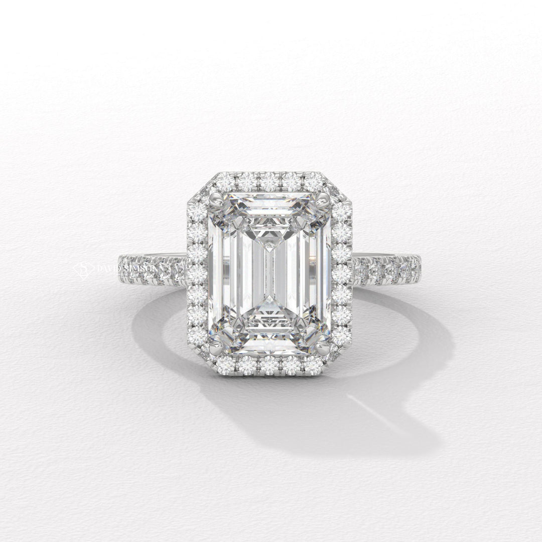 1.50CT-2.50CT Emerald Moissanite Diamond Halo Pave Engagement Ring