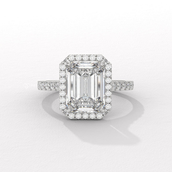 1.50CT-2.50CT Emerald Moissanite Diamond Halo Pave Engagement Ring