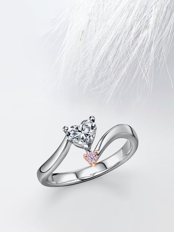 1.0CT Heart & Round Cut Moissanite Diamond Engagement Ring