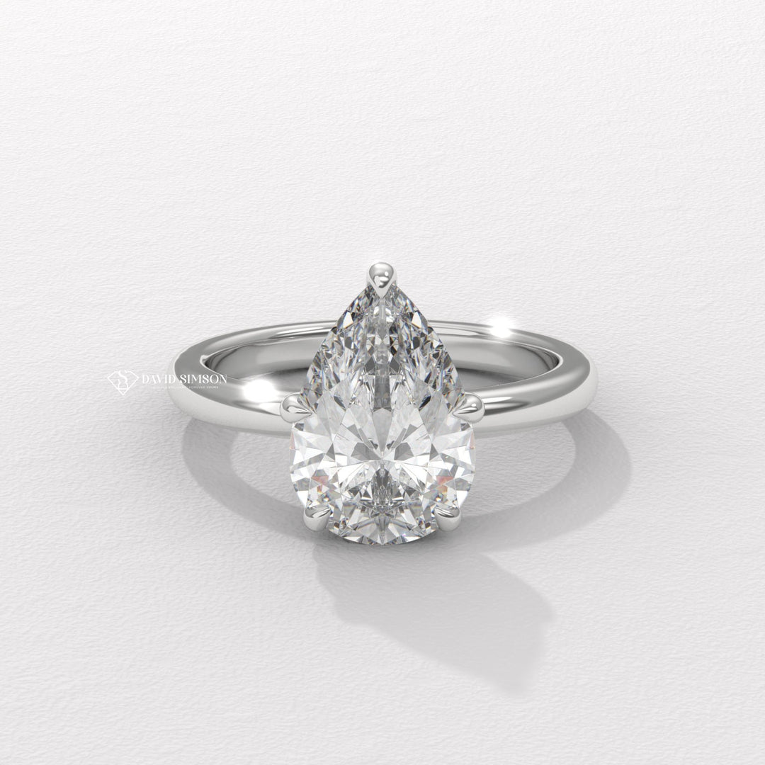 2.50CT-3.50CT Pear Moissanite Hidden Halo Diamond Engagement Ring