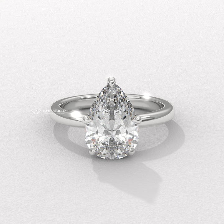 2.50CT-3.50CT Pear Moissanite Hidden Halo Diamond Engagement Ring