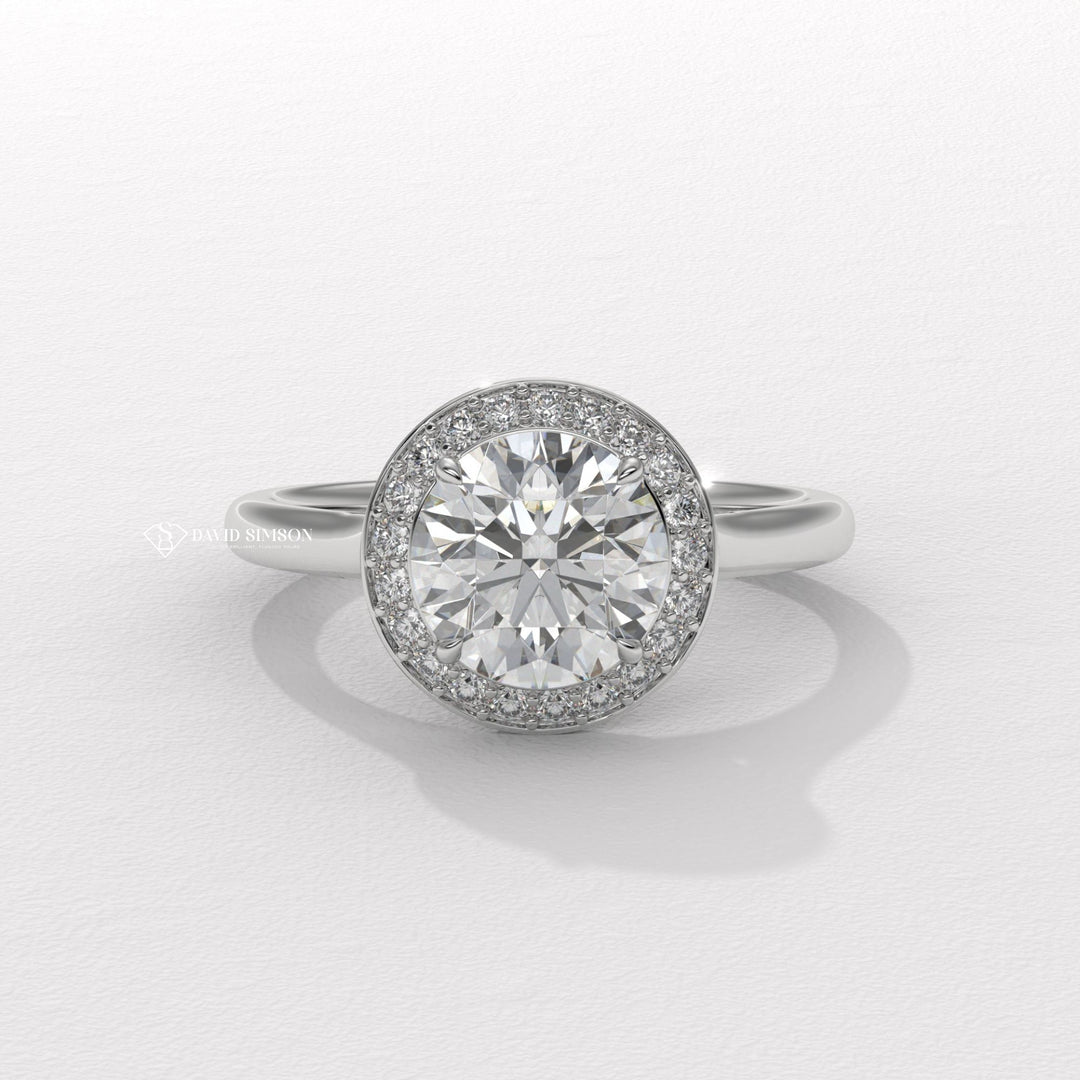 1.0CT-2.0CT Round Cut Moissanite Channel Halo Diamond Solitaire Engagement Ring
