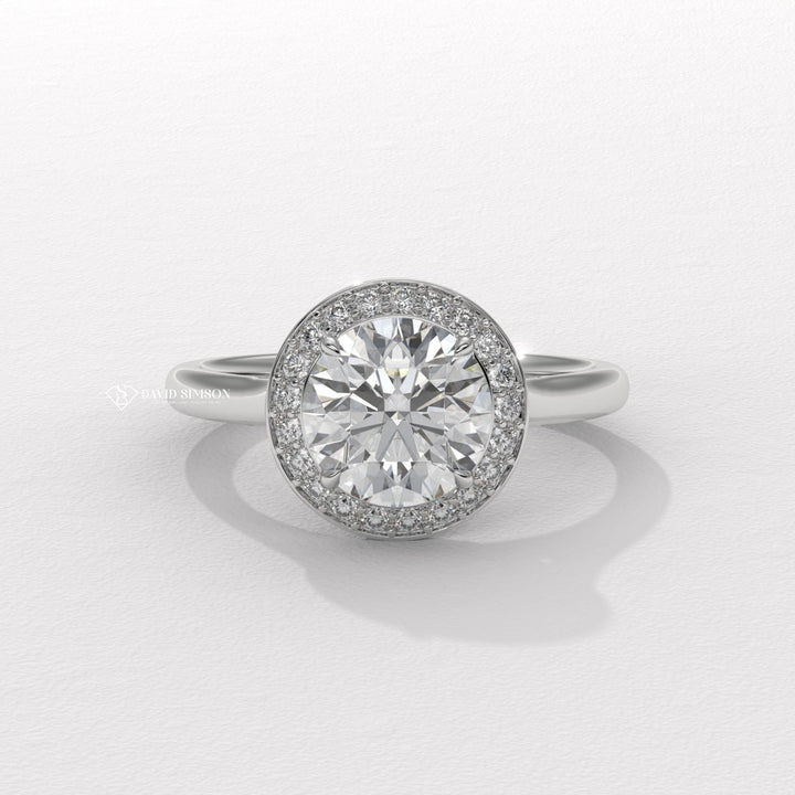1.0CT-2.0CT Round Cut Moissanite Channel Halo Diamond Solitaire Engagement Ring