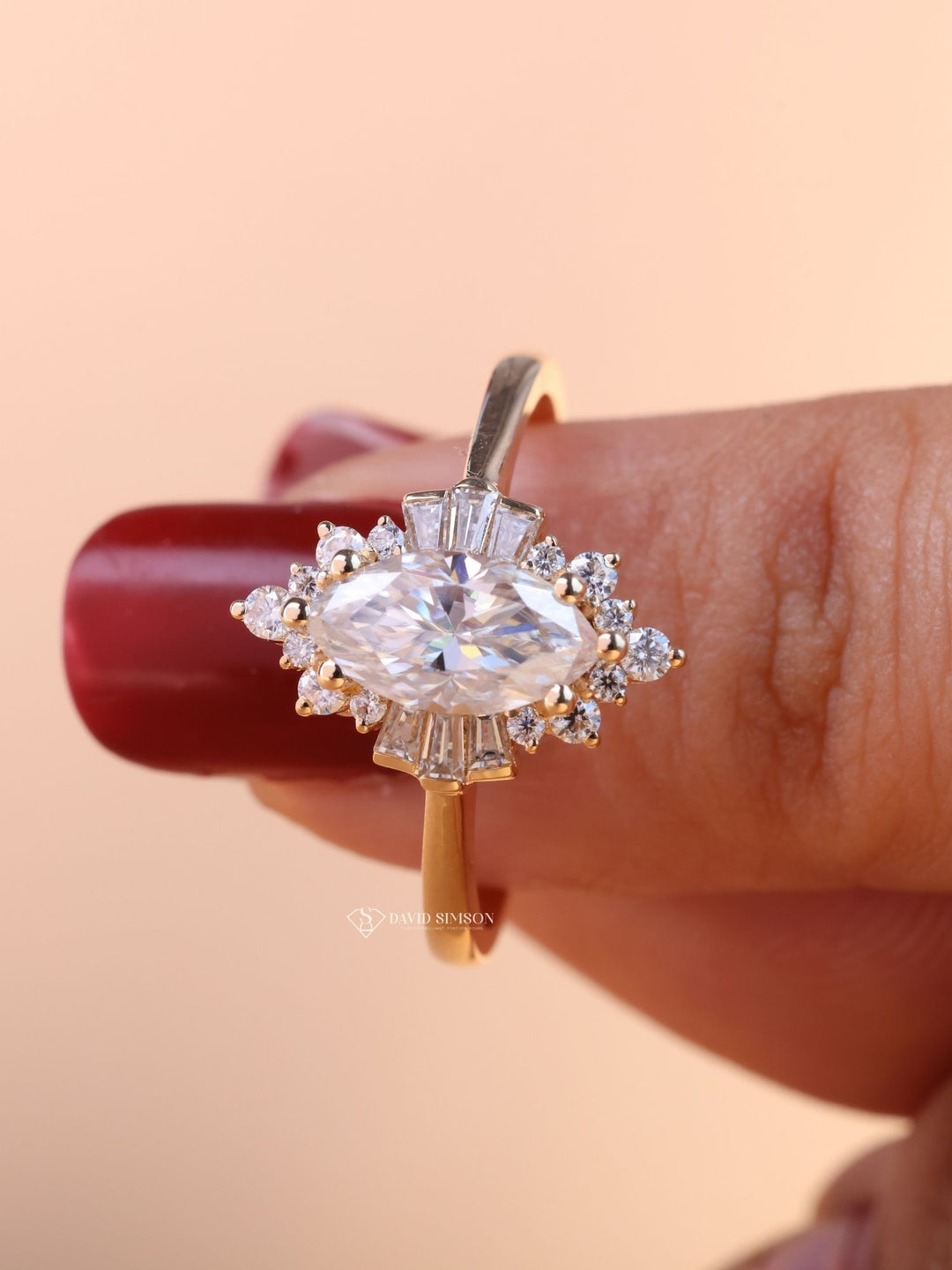 1.0CT-2.0CT Marquise Cut Moissanite Diamond Cluster Engagement Ring