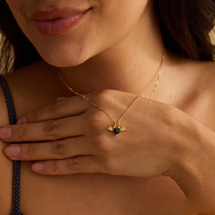 Halloween Bat Heart Necklace Gift for Her