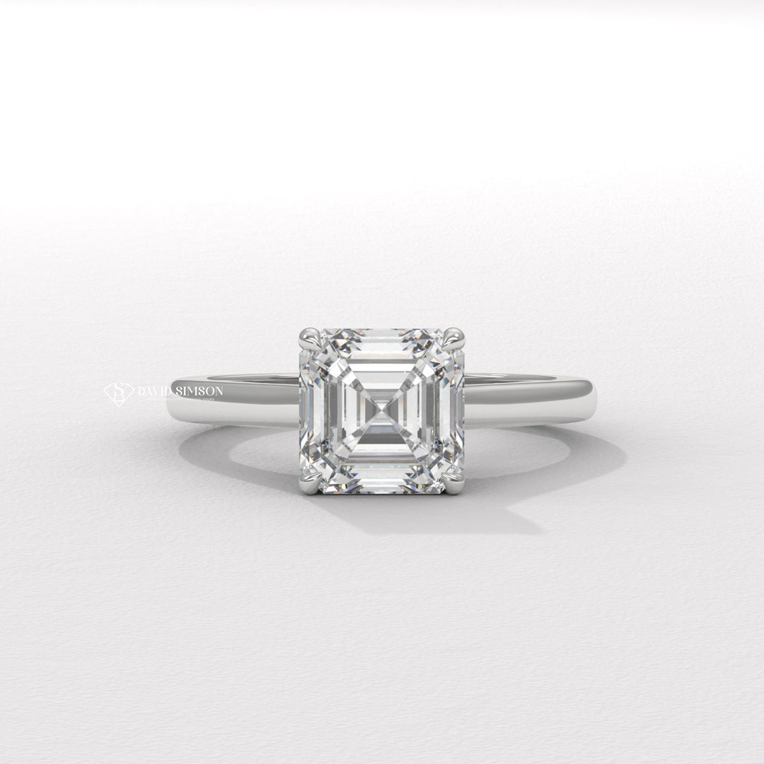 2.0CT-3.0CT Asscher Moissanite Hidden Halo Diamond Bridge Engagement Ring