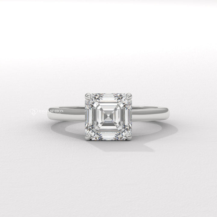 2.0CT-3.0CT Asscher Moissanite Hidden Halo Diamond Bridge Engagement Ring