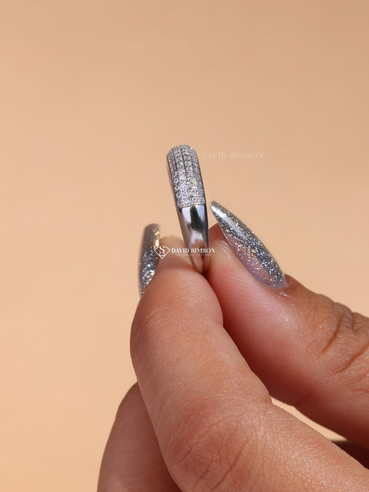 Round Cut Moissanite Half Eternity Diamond Micro Pave Wedding Band