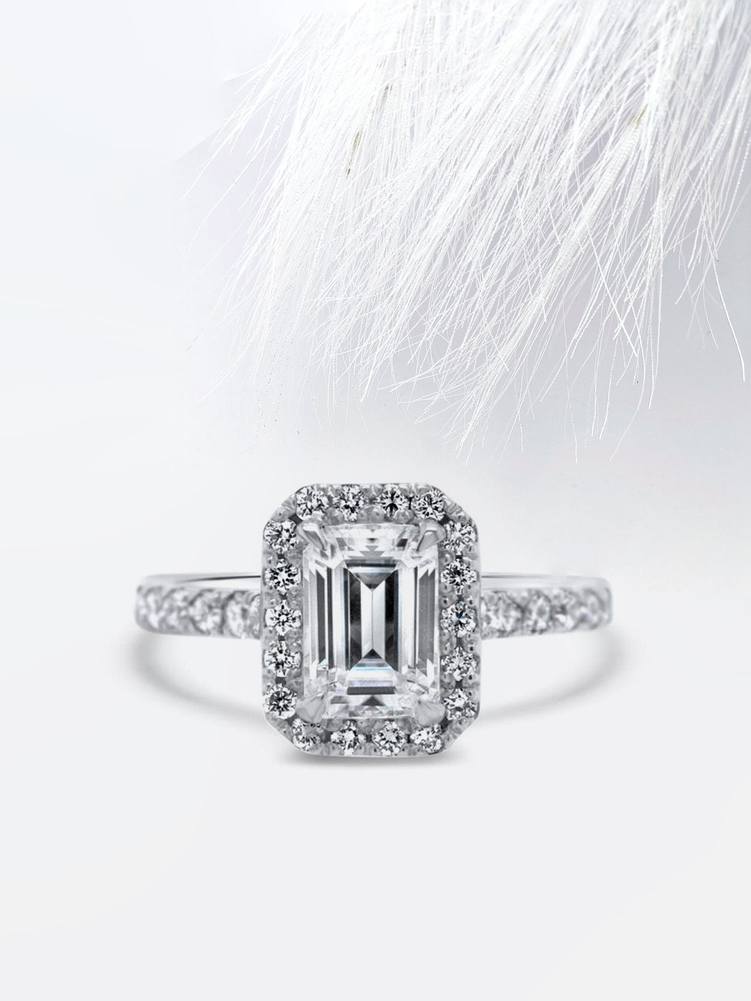 Emerald Cut Halo Moissanite Diamond Engagement Ring for Her