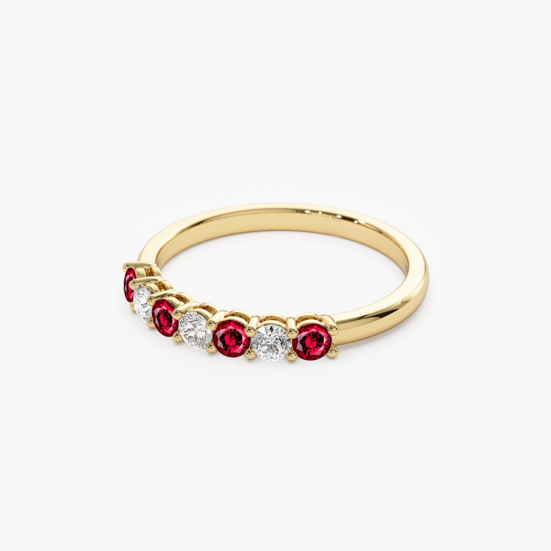 Round Ruby and Diamond Wedding Band for Mother