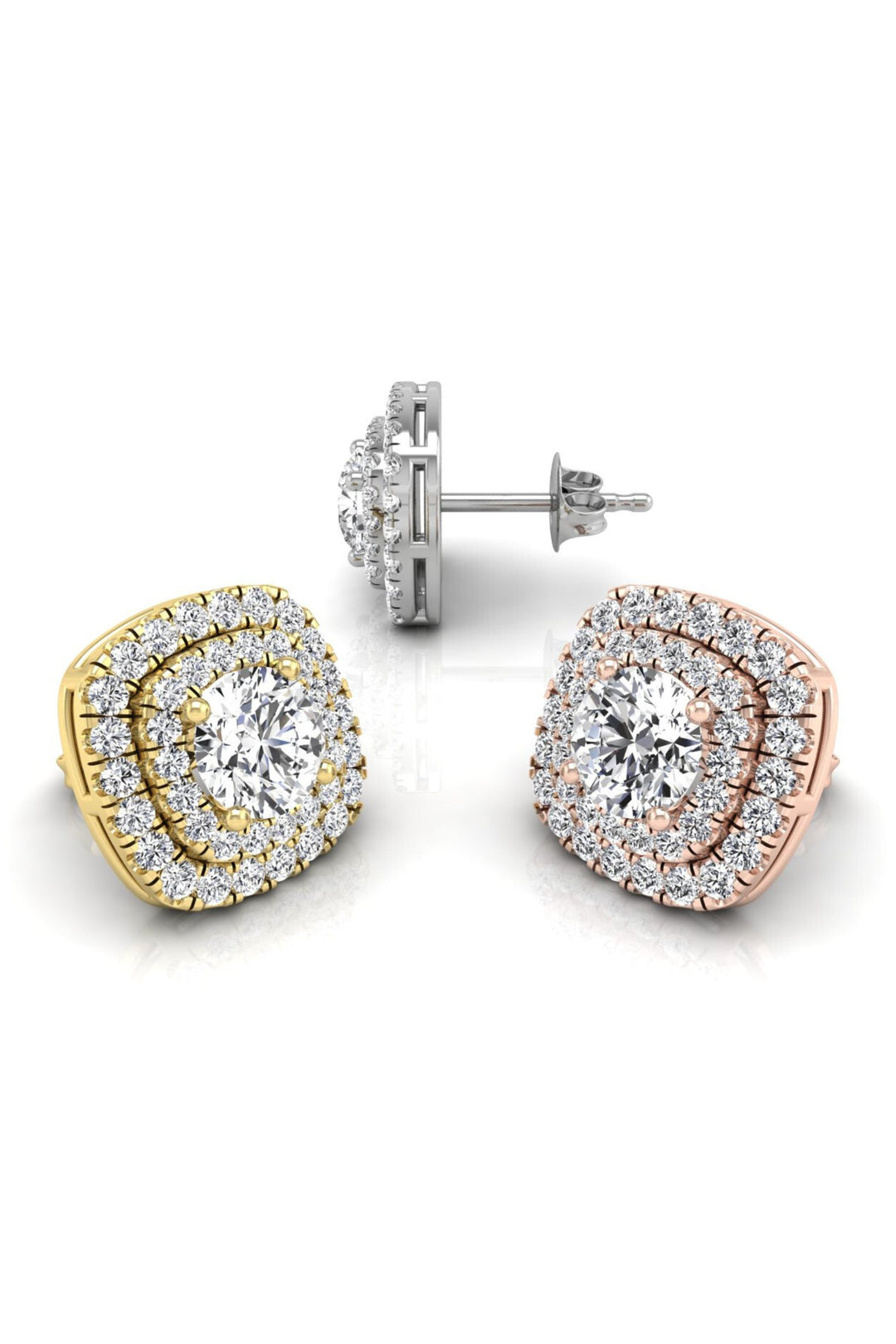 Round Cut Double Halo Moissanite Diamond Earrings for Women