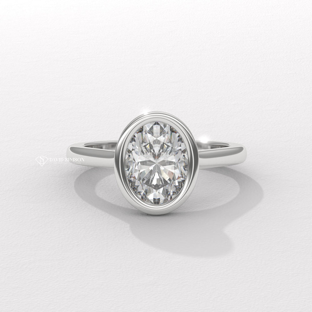 2.0CT-3.0CT Bezel Set Oval Moissanite Diamond Engagement Ring
