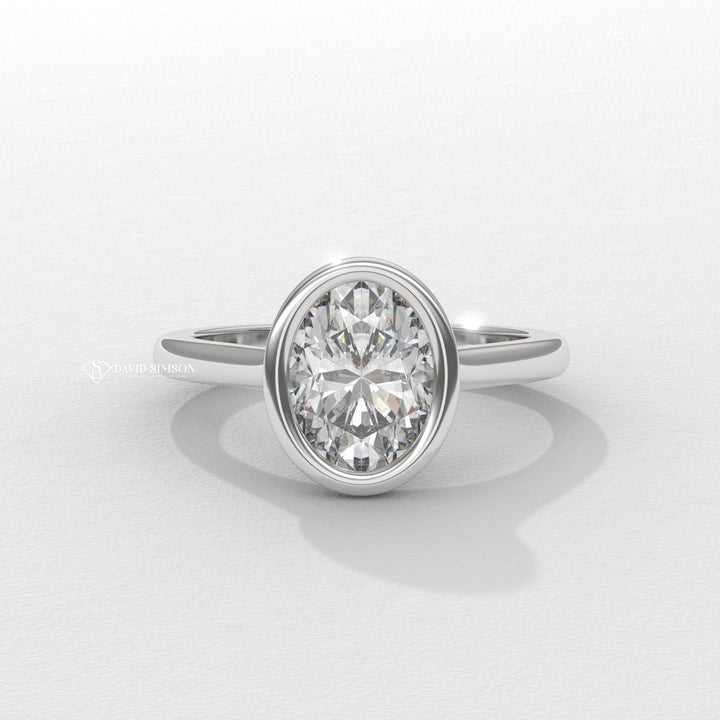 2.0CT-3.0CT Bezel Set Oval Moissanite Diamond Engagement Ring