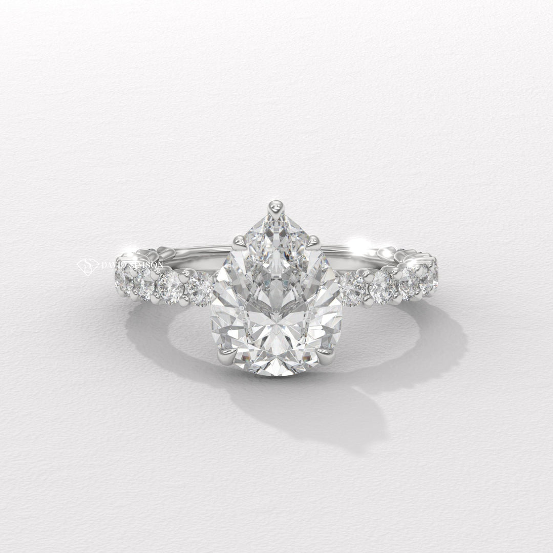 2.0CT-3.0CT Pear Moissanite Diamond Pave Engagement Ring