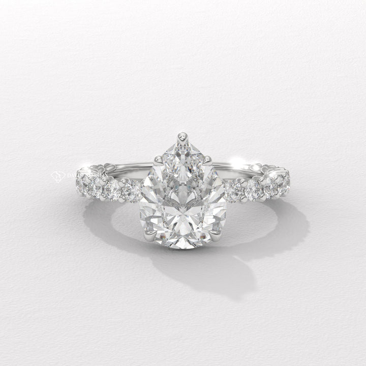 2.0CT-3.0CT Pear Moissanite Diamond Pave Engagement Ring