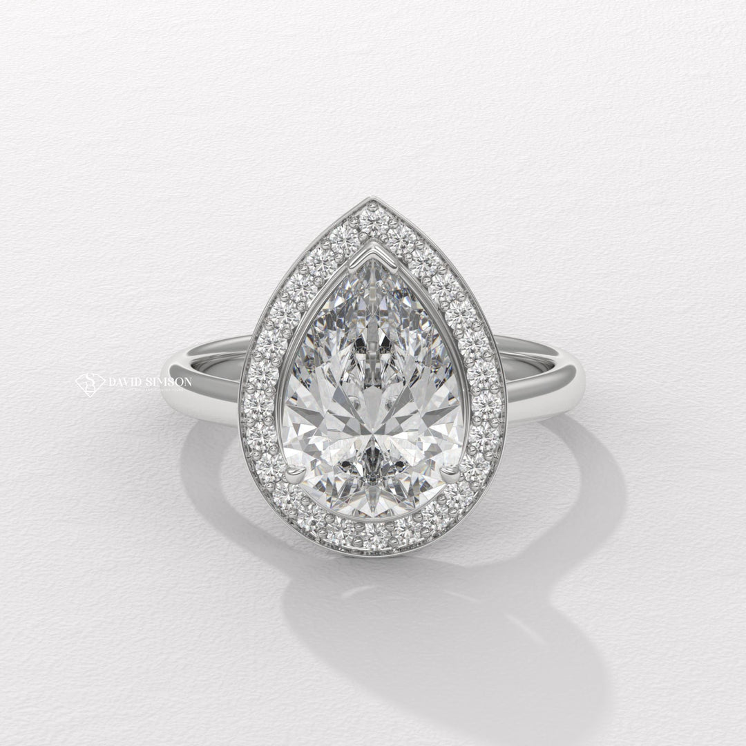 1.50CT-2.50CT Pear Channel Set Halo Moissanite Diamond Engagement Ring