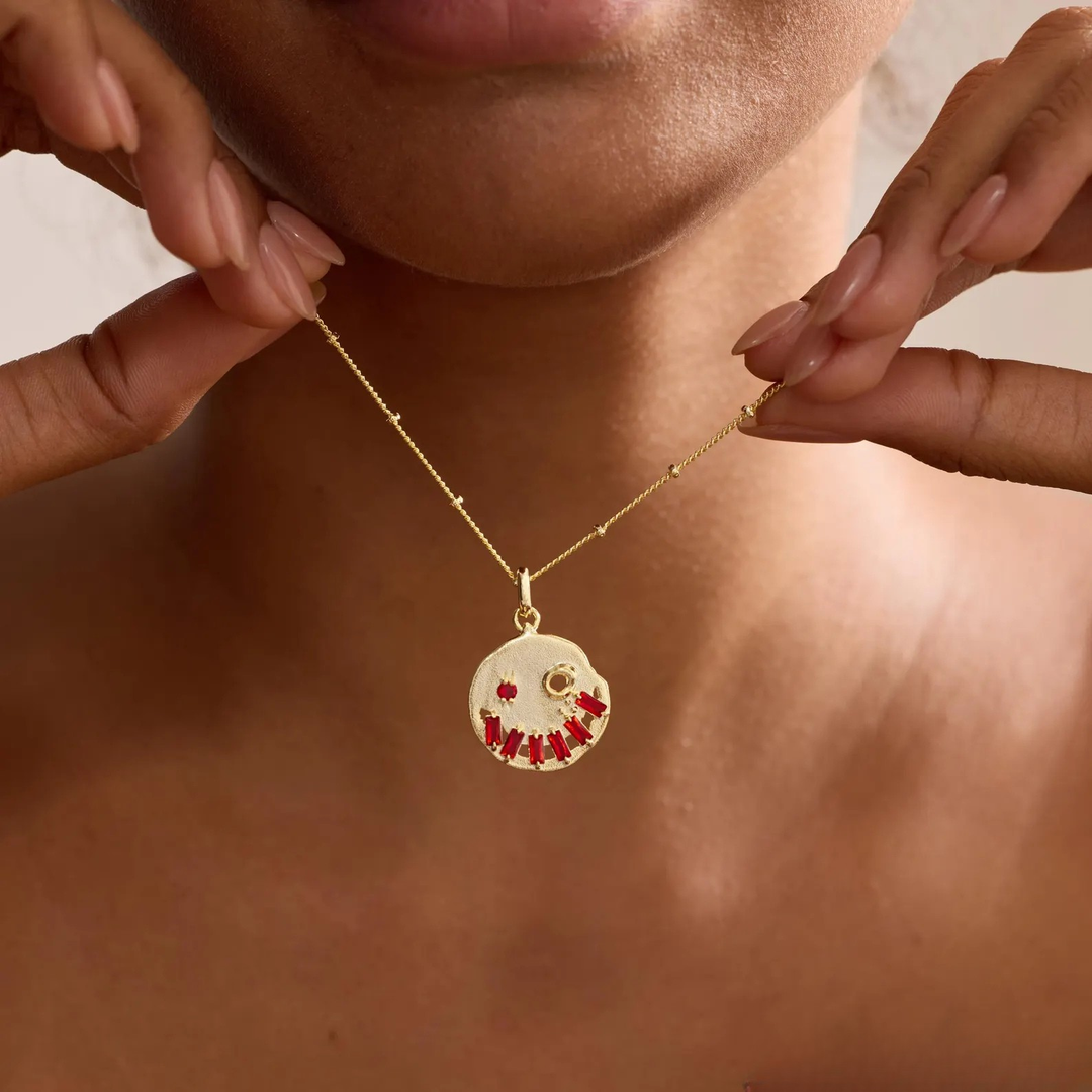 Red Gemstone Skull Halloween Pendant Necklace