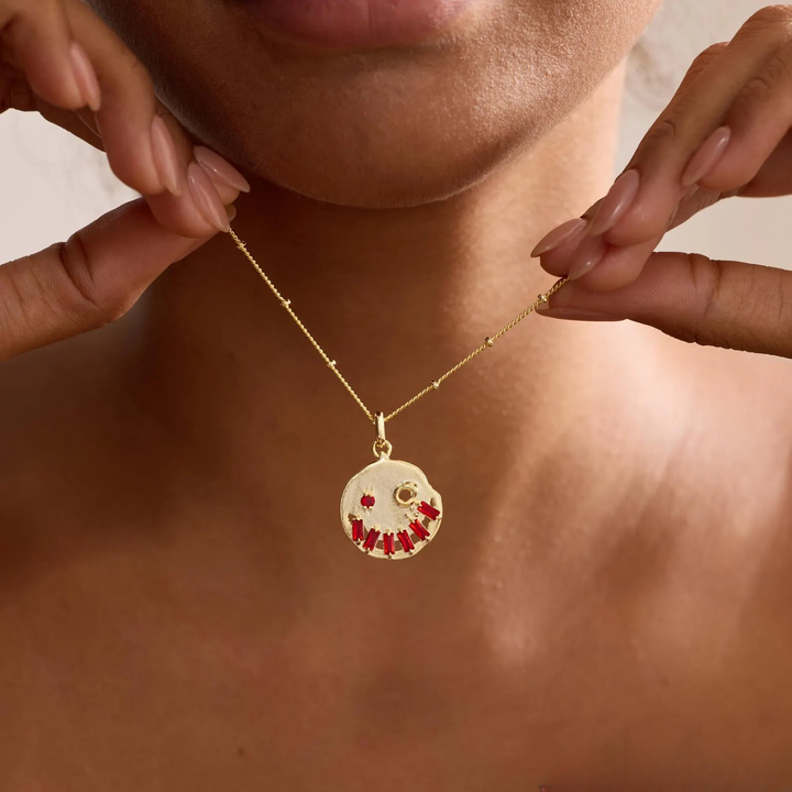 Red Gemstone Skull Halloween Pendant Necklace
