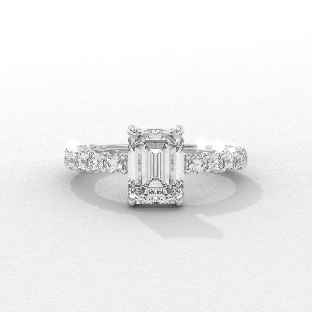 2CT-3CT Emerald Moissanite Diamond Unique Pave Engagement Ring