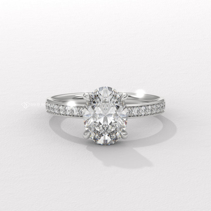 2.50CT-3.50CT Oval Moissanite Diamond Channel Set Pave Engagement Ring