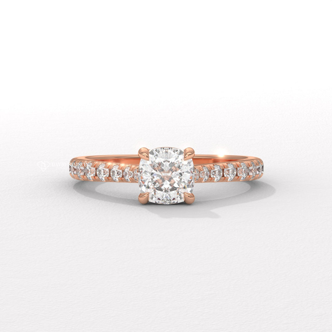 1.0CT-2.0CT Cushion Moissanite Diamond Pave Engagement Ring