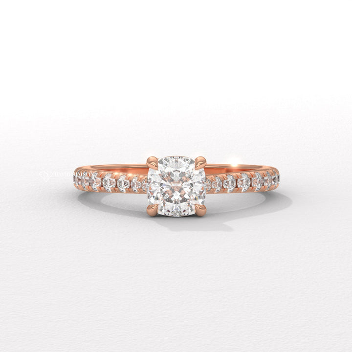 1.0CT-2.0CT Cushion Moissanite Diamond Pave Engagement Ring