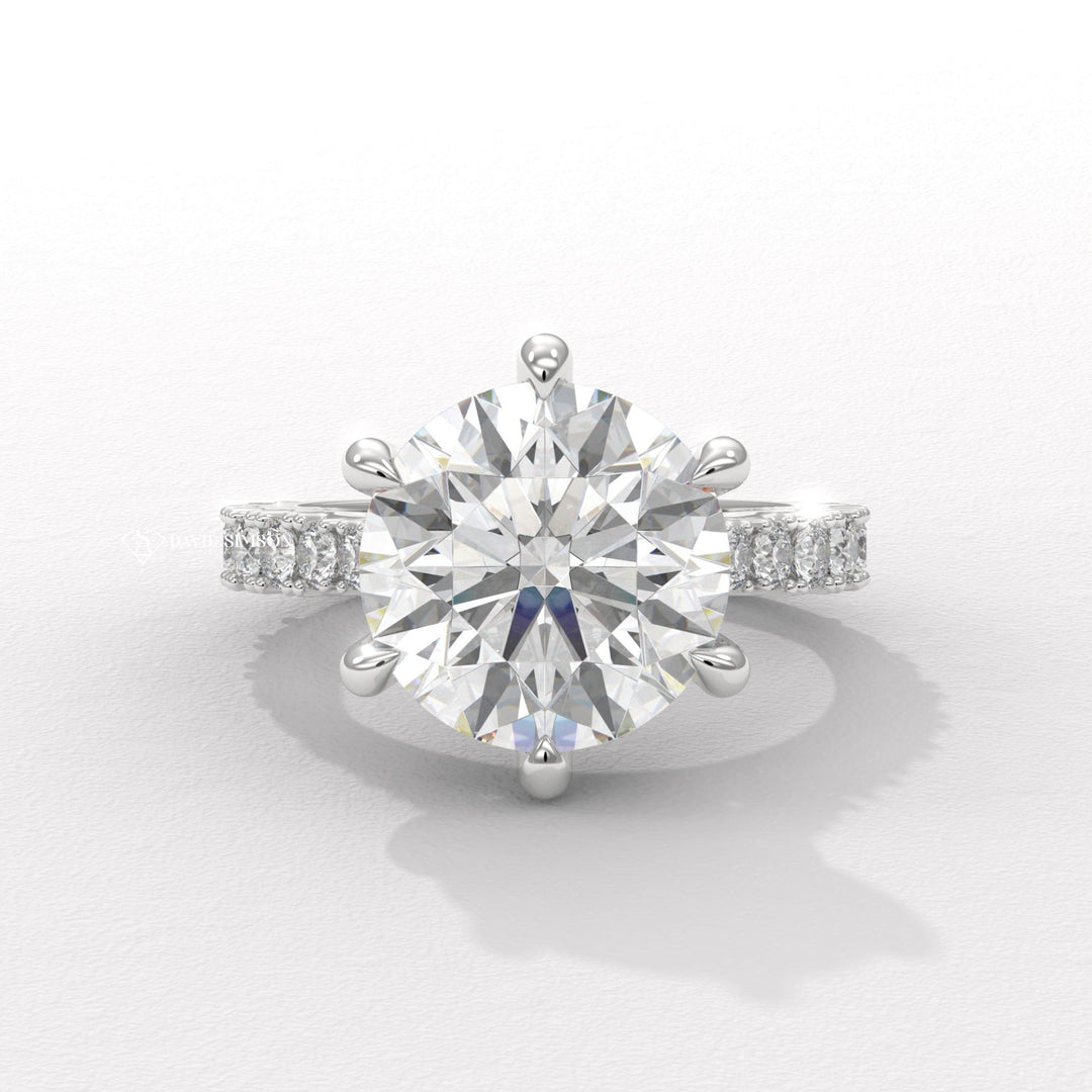 2.0CT-4.0CT Round Moissanite Cathedral Pave Diamond Engagement Ring